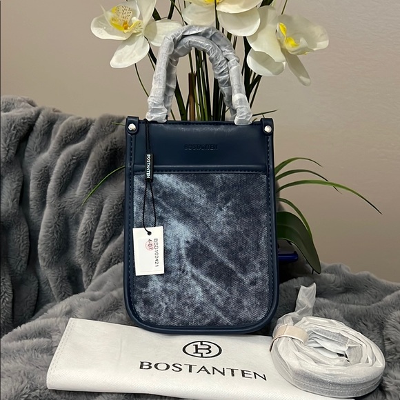 Bostanten Handbags - Blue and Gray Quilted Crossbody Bag with Chain Strap